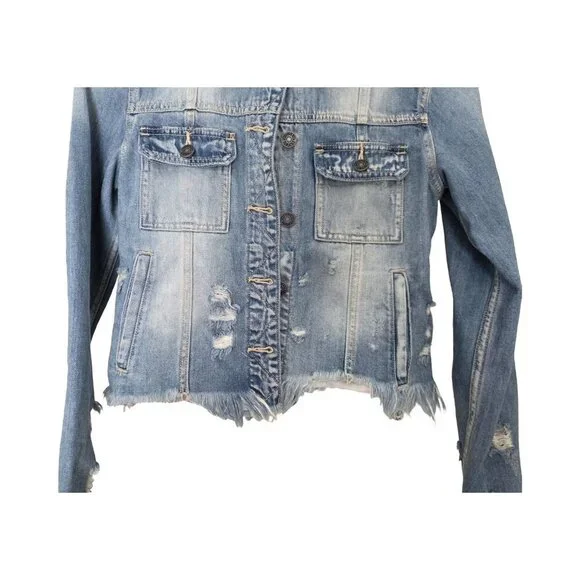 Women's - Hidden Distressed Denim Jacket, Size Small - Picture 3 of 11